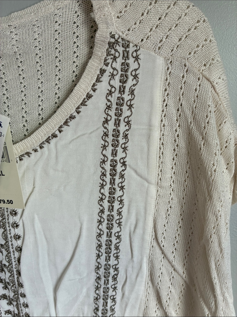 Embroidered Cream Women's Boho Top - Picture 4 of 5